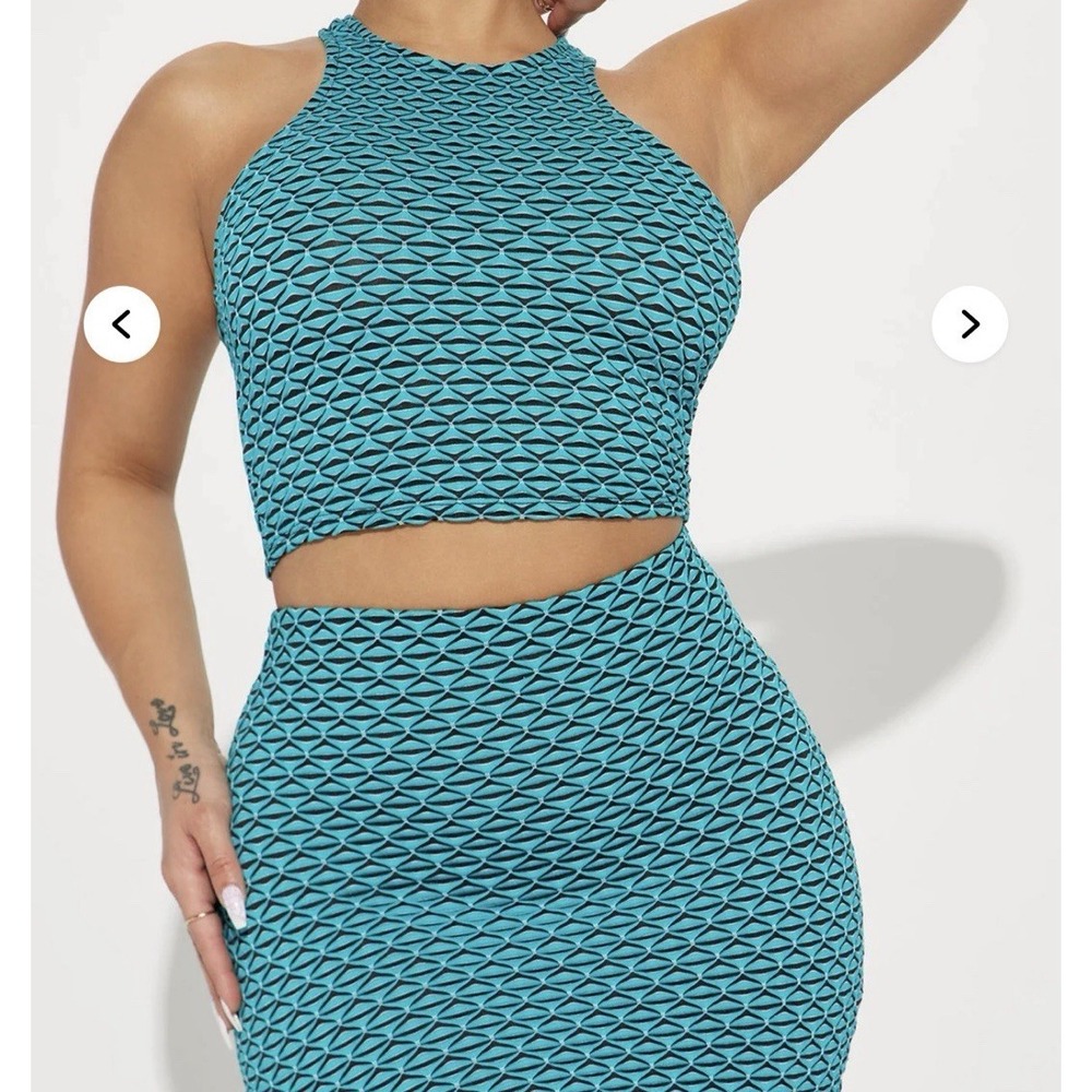 Fashion Nova Women's Vibe Check Bodycon Skirt Set  Turquoise Size Large